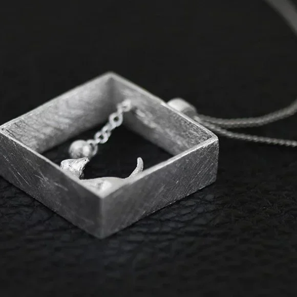 14k Gold Adorable Playing Cat Sterling Silver Necklace